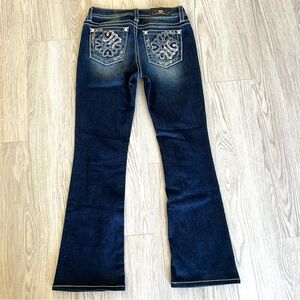 MISS ME Denim Chloe Boot Cut Jeans Mid Rise Embellished Pockets Size 27